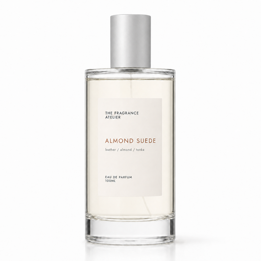 Almond Suede Eau de Parfum 100ml bottle by The Fragrance Atelier