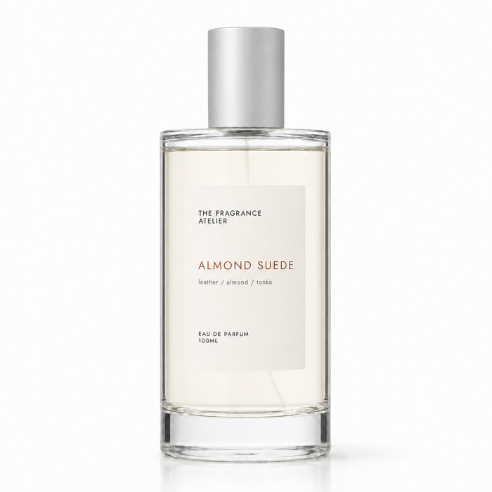 Almond Suede Eau de Parfum 100ml bottle by The Fragrance Atelier
